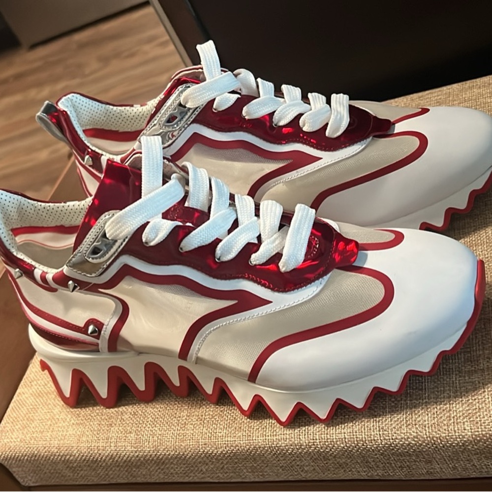 Christian Louboutin Loubishark Red and White Sneakers